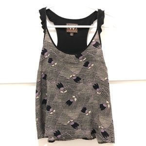 Heartloom two-tone ruffle strap 100% silk tank, XS